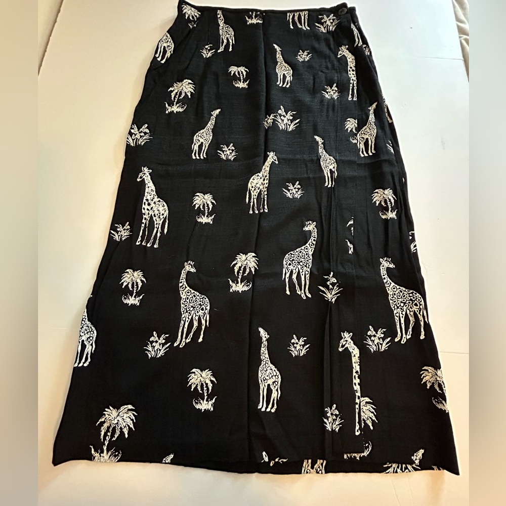 Black Wrap Maxi Skirt with Giraffe Print